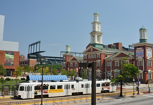 The local light rail, an above-ground train.