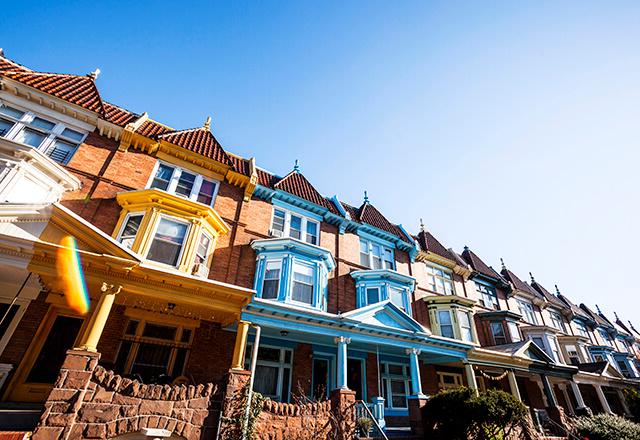 A row of Baltimore townhouses.